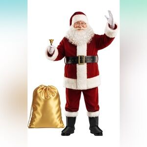 Christmas Santa Claus Costume for Men Adult 11 Pcs Deluxe Velvet Suit size large